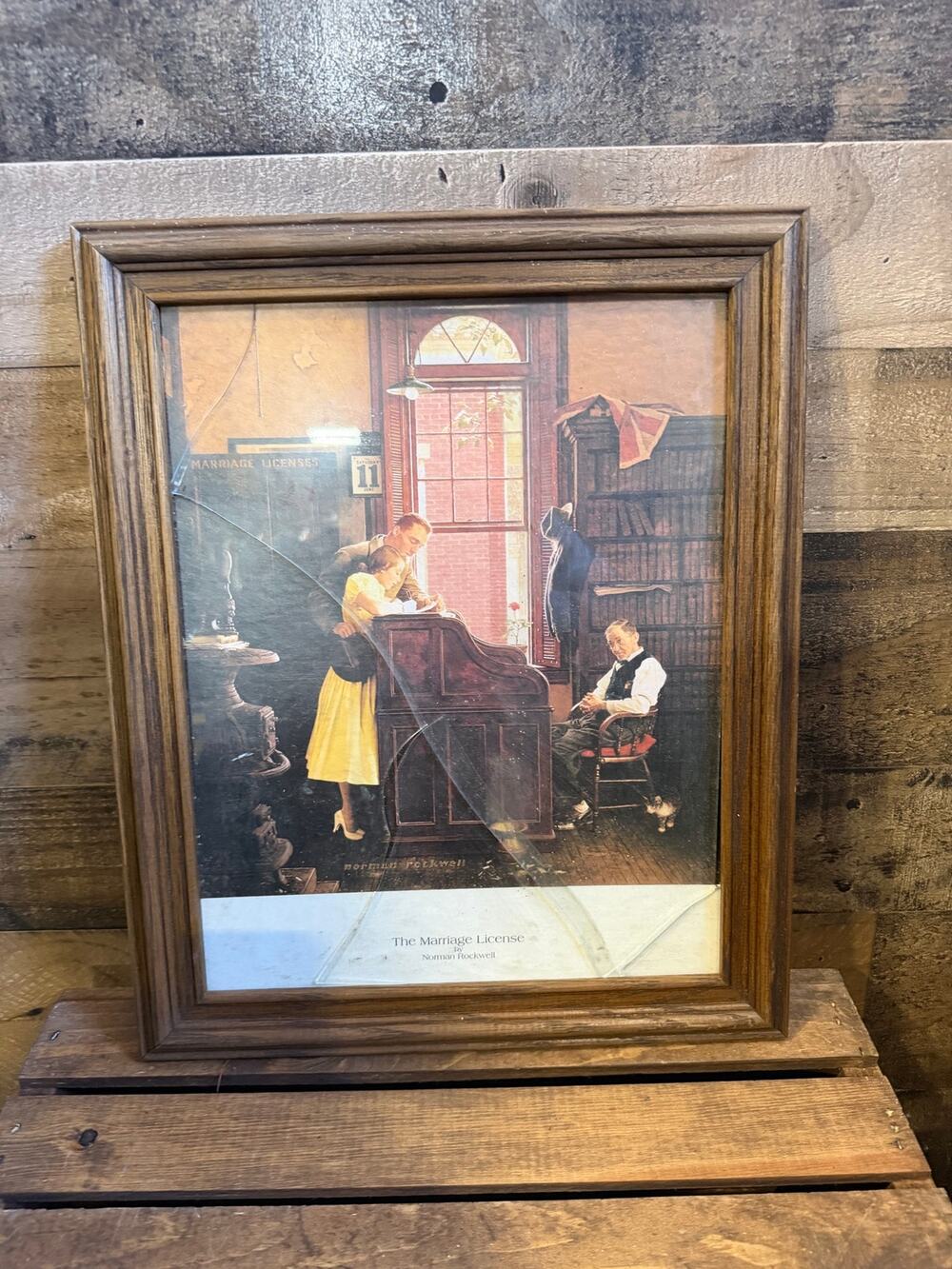 Vintage Norman Rockwell -The Marriage License-Framed Art Print -Wood Frame 16x13